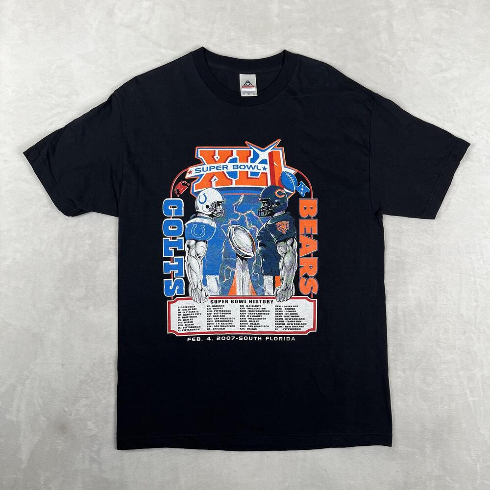 Vintage Super Bowl XLI Shirt Mens Large Black NFL Football Colts Bears Y2K